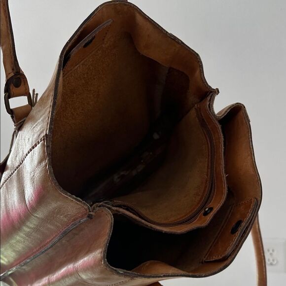 Vintage Distressed 70s Genuine Leather Shoulder Bag Tote - Picture 7 of 7